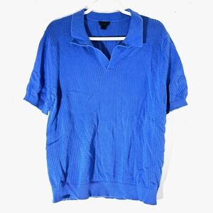 Truth Mens‎ Blue Cotton Pointelle Knit Short Sleeve Polo Shirt Large